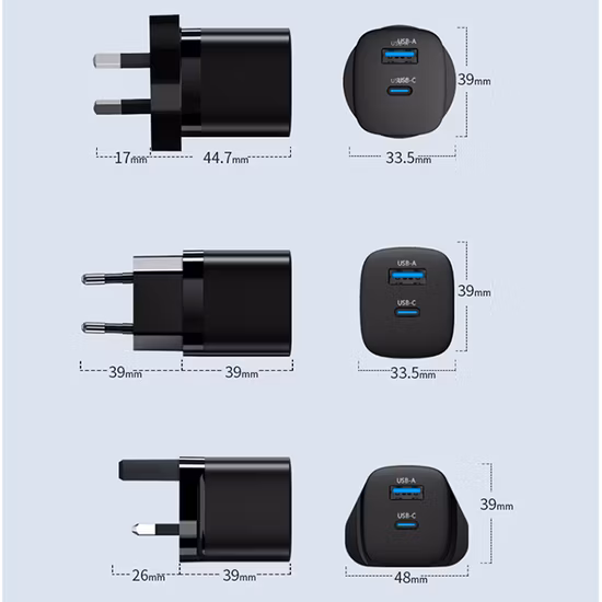 携帯電話およびタブレット PC 用 2 ポート USB a および USB C 付き GaN 33W 充電器 10% オフ